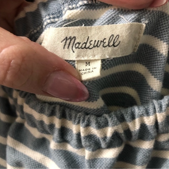Madewell Women's medium Striped Melody off The Shoulder Top Tie Blue Cotton - Picture 6 of 8